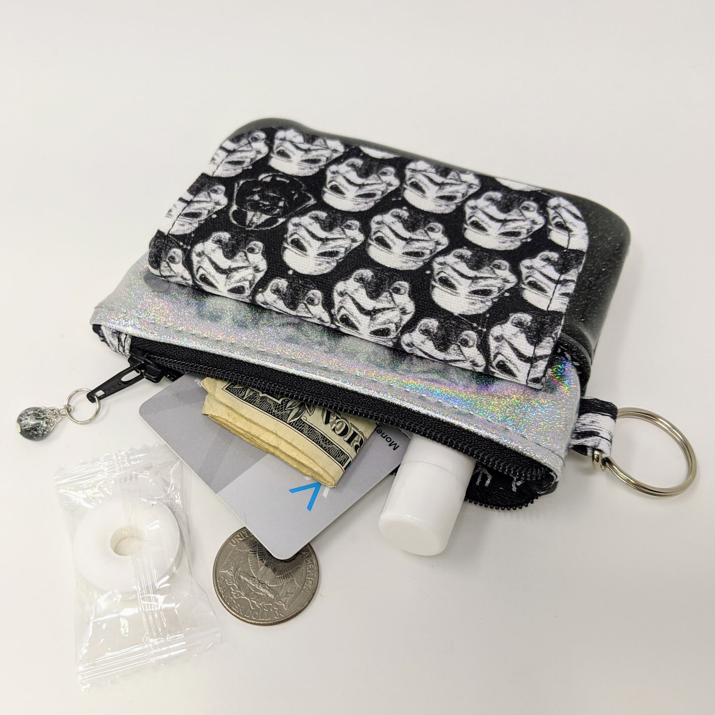 Card & Coin Holder with Pocket, Lanyard or Keychain Wallet