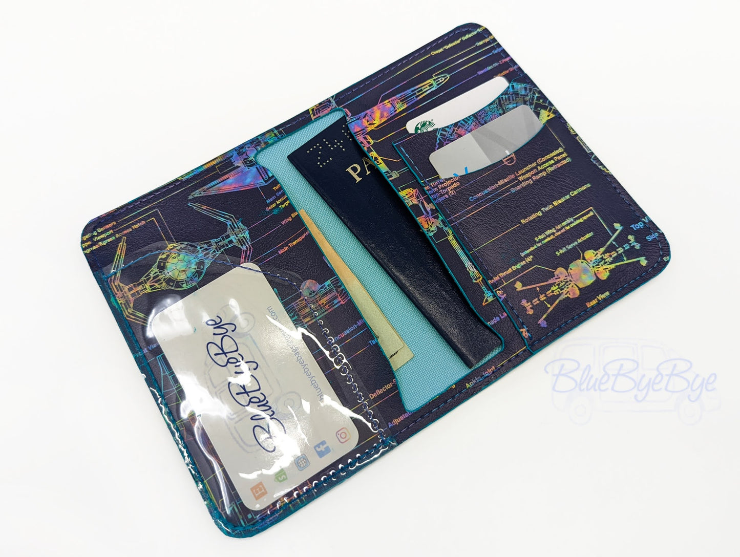 Passport and Card Holder with Schematic Vinyl