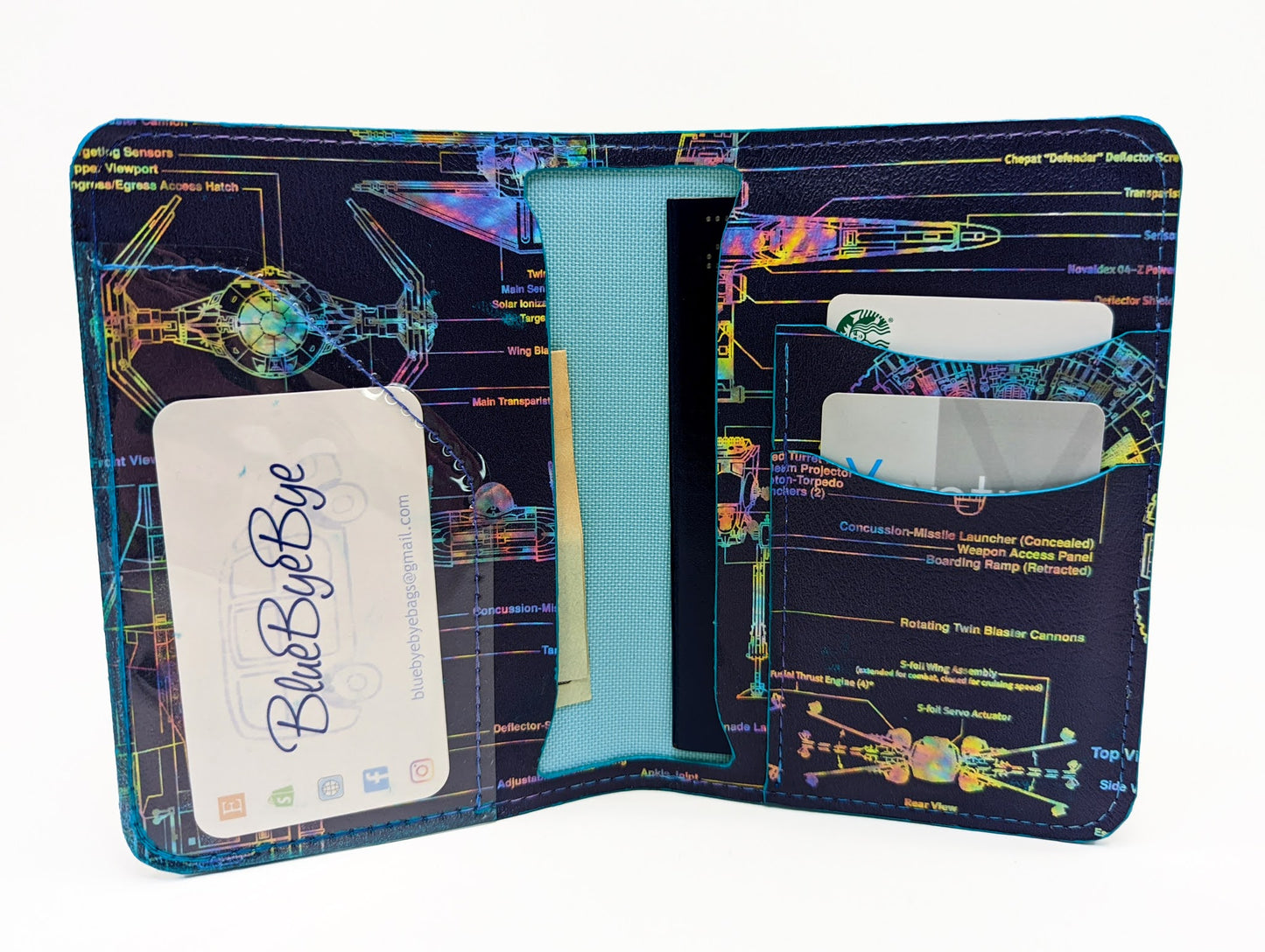 Passport and Card Holder with Schematic Vinyl