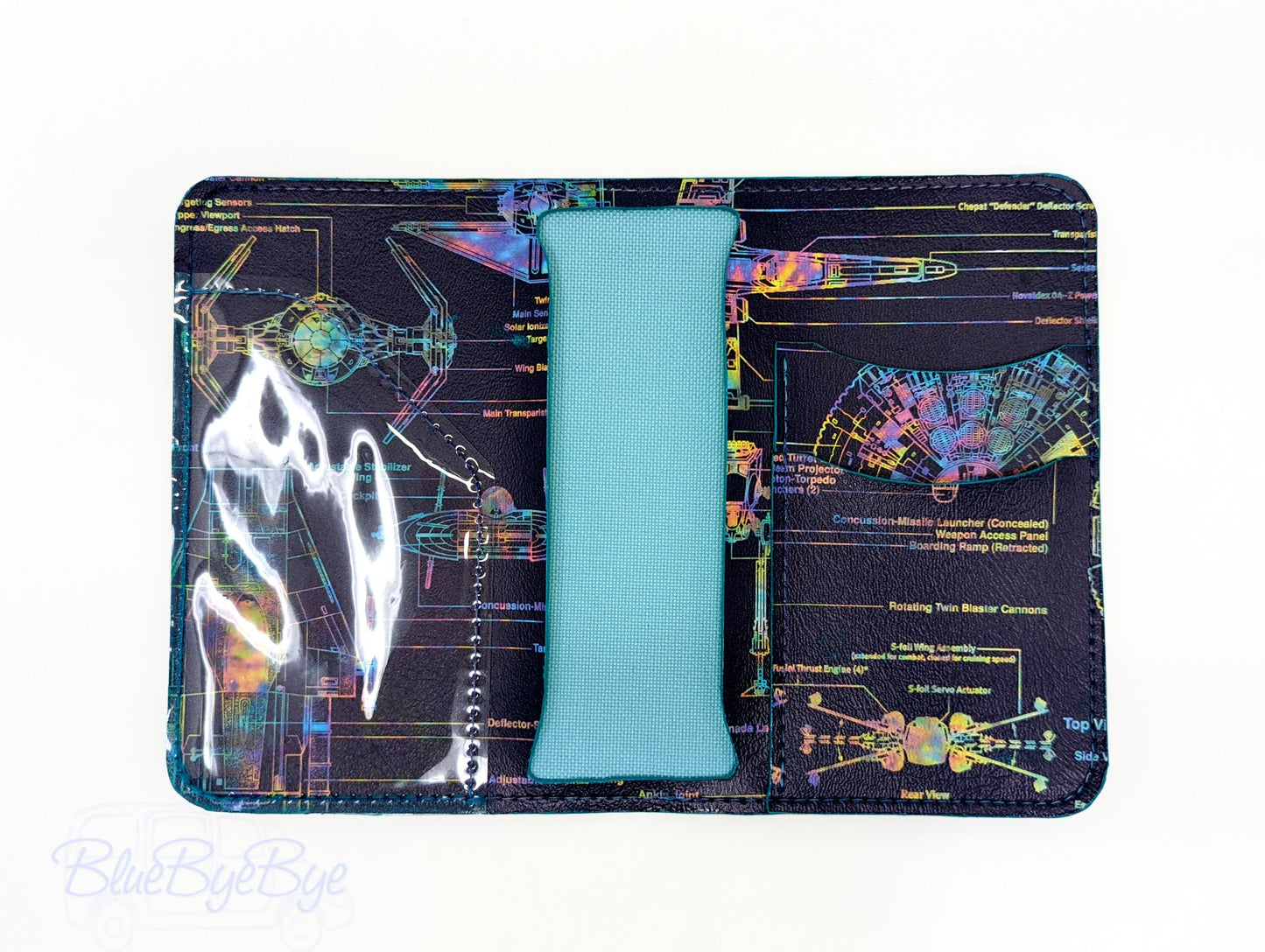 Passport and Card Holder with Schematic Vinyl