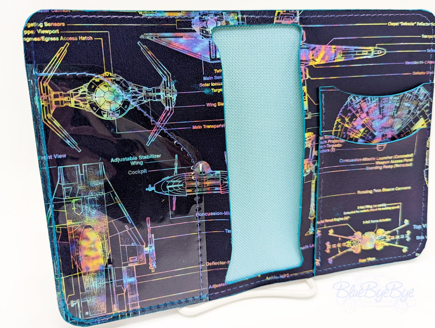 Passport and Card Holder with Schematic Vinyl