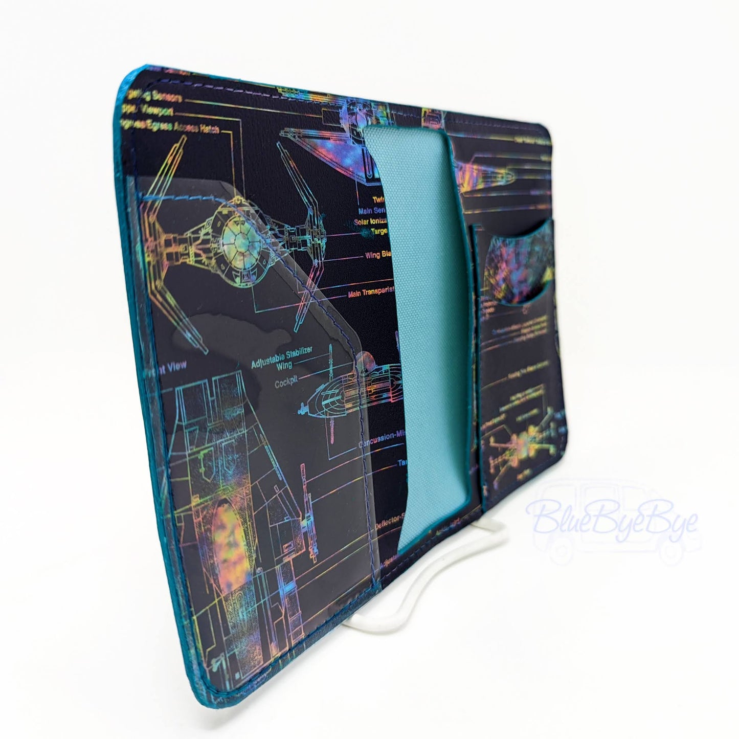 Passport and Card Holder with Schematic Vinyl
