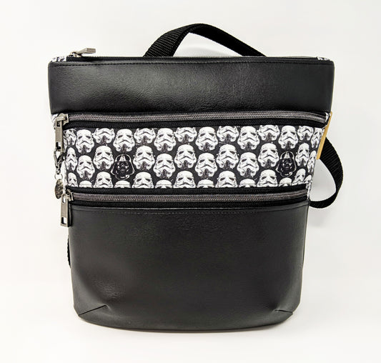 Triple Zipper Crossbody Shoulder Bag Converts to a Backpack