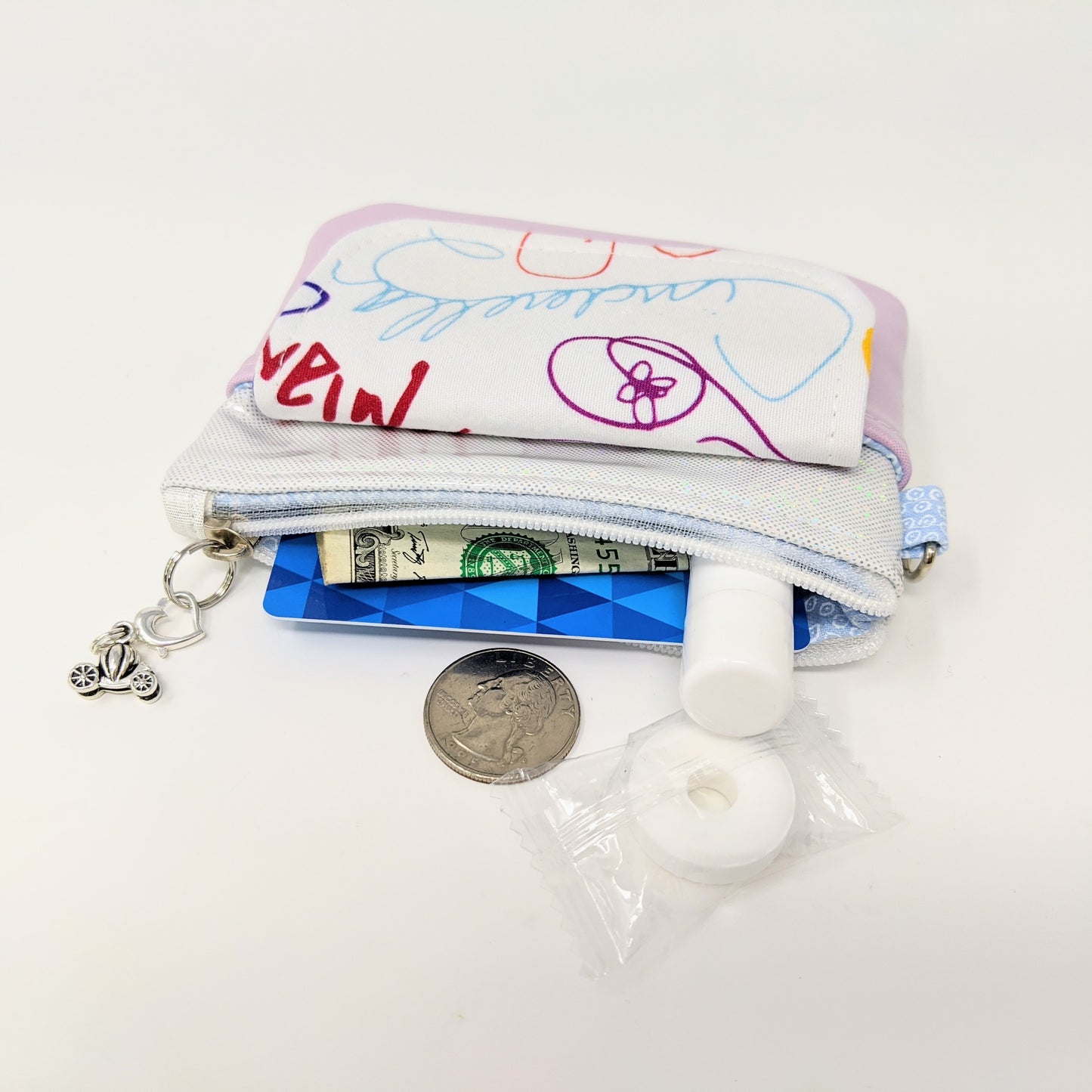 Card and Coin Small Zipper Wallet with Snap Pocket