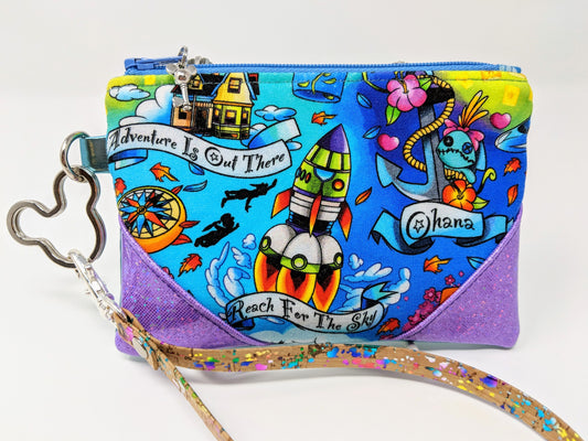Adventure Zipper Pouch with Rainbow Metallic Cork Wristlet Strap