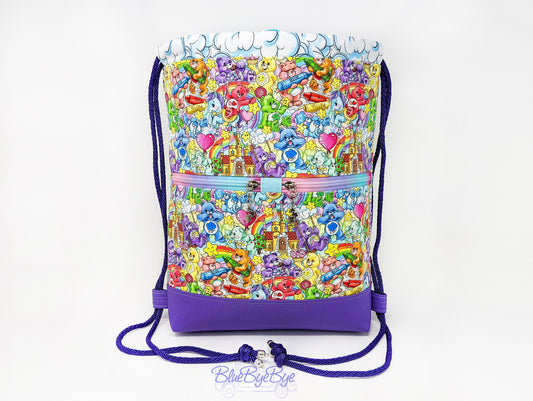 Purple Rainbow Bears Drawstring Backpack