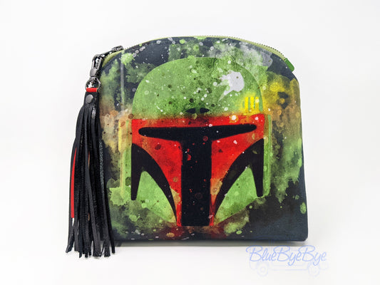 Zipper Pouch with Helmet Artwork Fabric & Green Sheen Vinyl